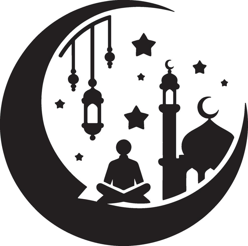 Ramadan Mubarak Design with Silhouette of a Praying Man vector