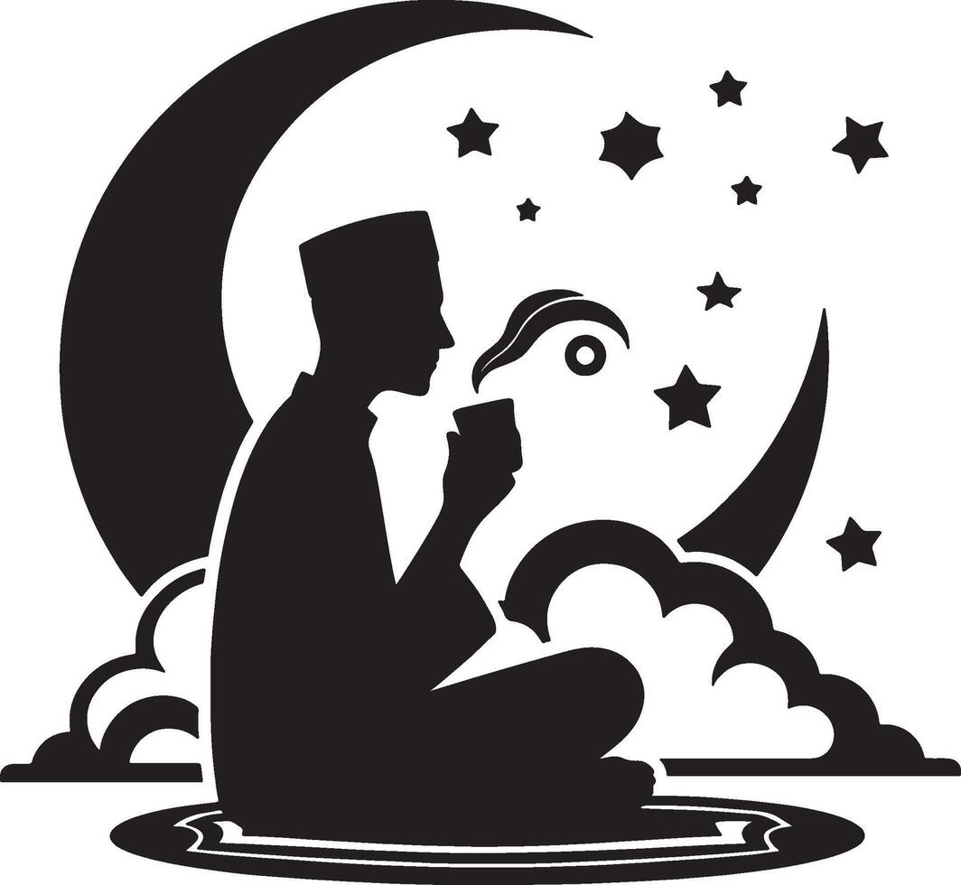 Ramadan Mubarak Card Design with Prayer Silhouette vector