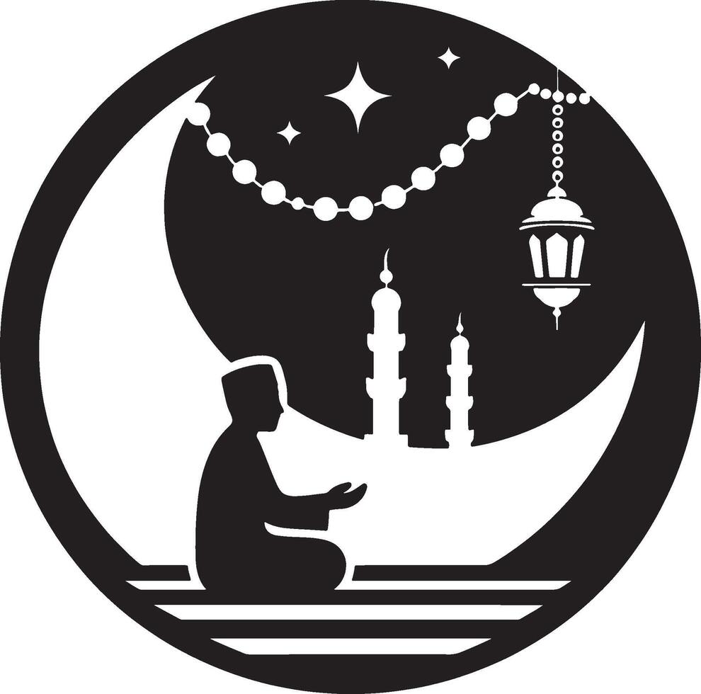 Ramadan Mubarak Design with Silhouette of a Man Praying vector