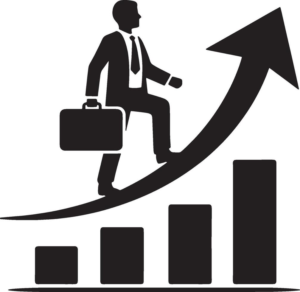 Businessman silhouette and rising arrow success design vector