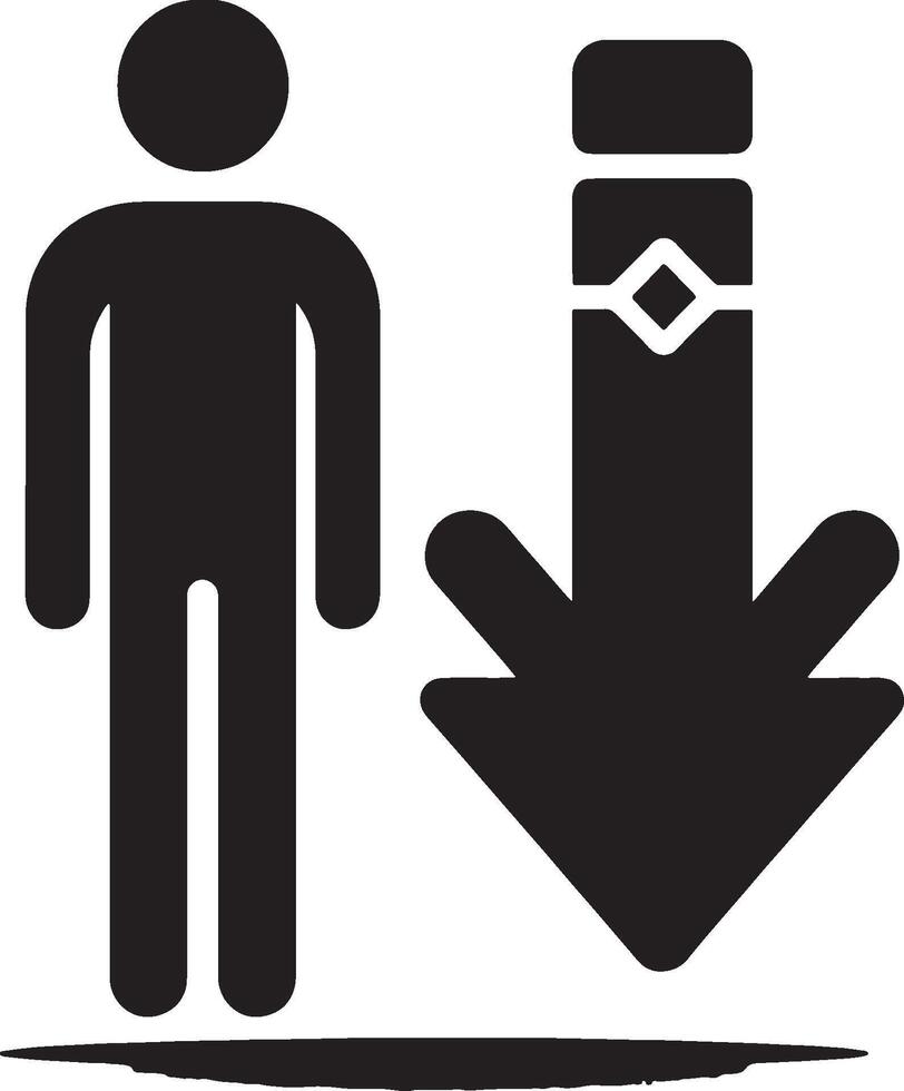 Downward arrow and man silhouette graphic vector
