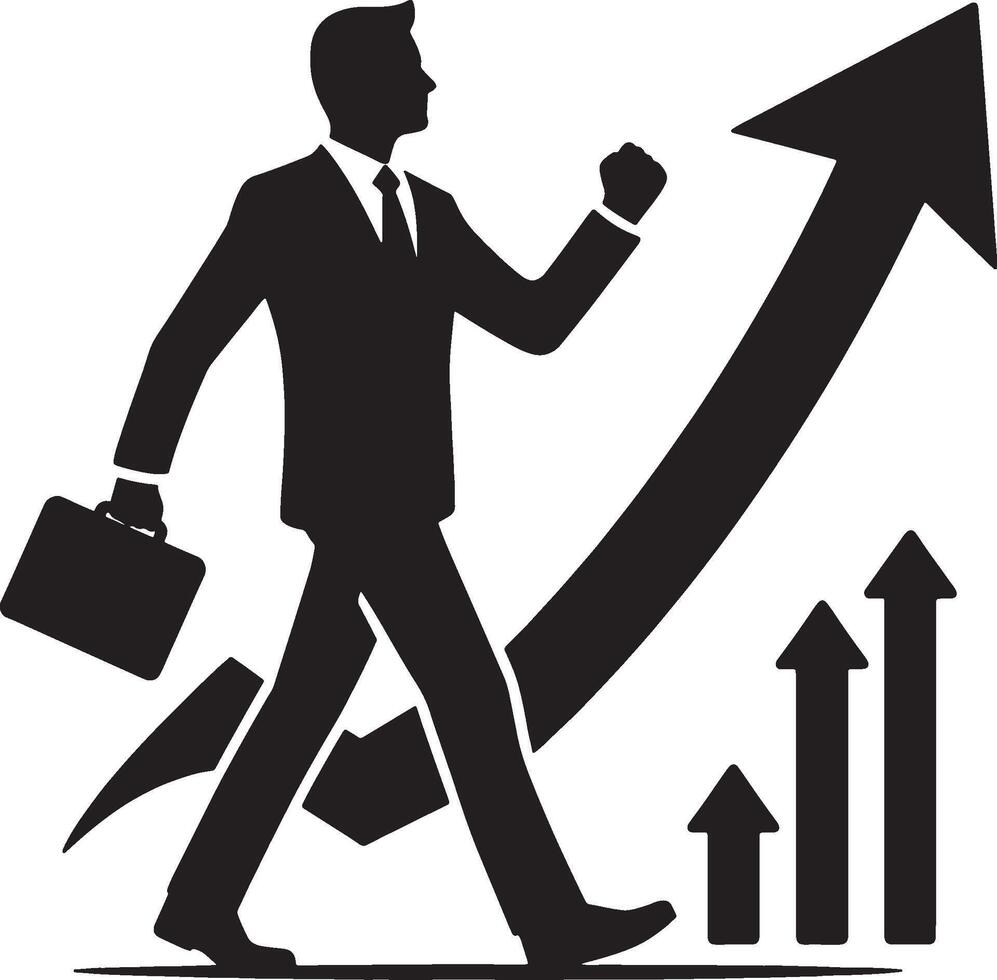 Man figure with upward arrow for improvement concept vector