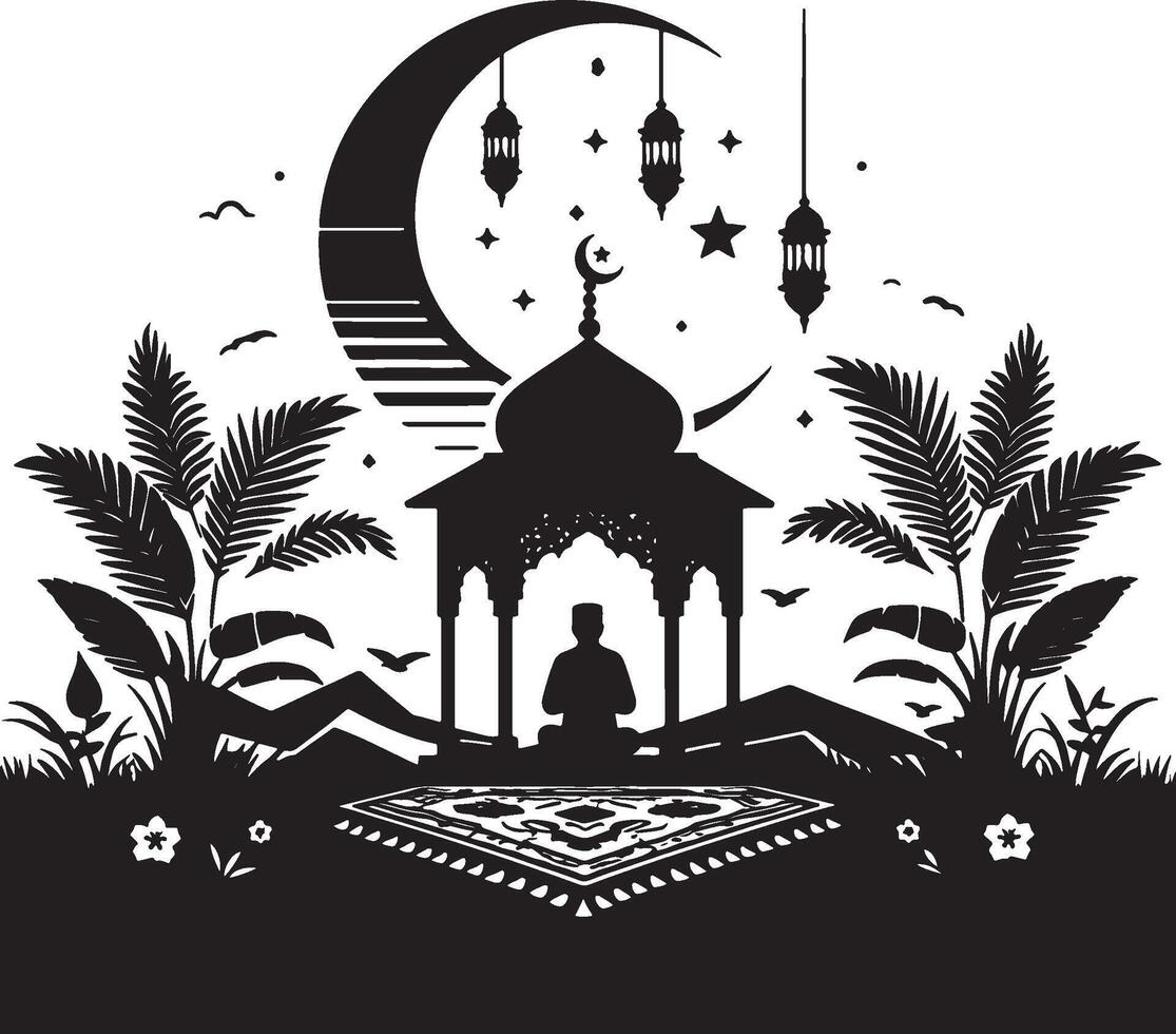 Ramadan Mubarak Background Featuring Prayer Silhouette vector