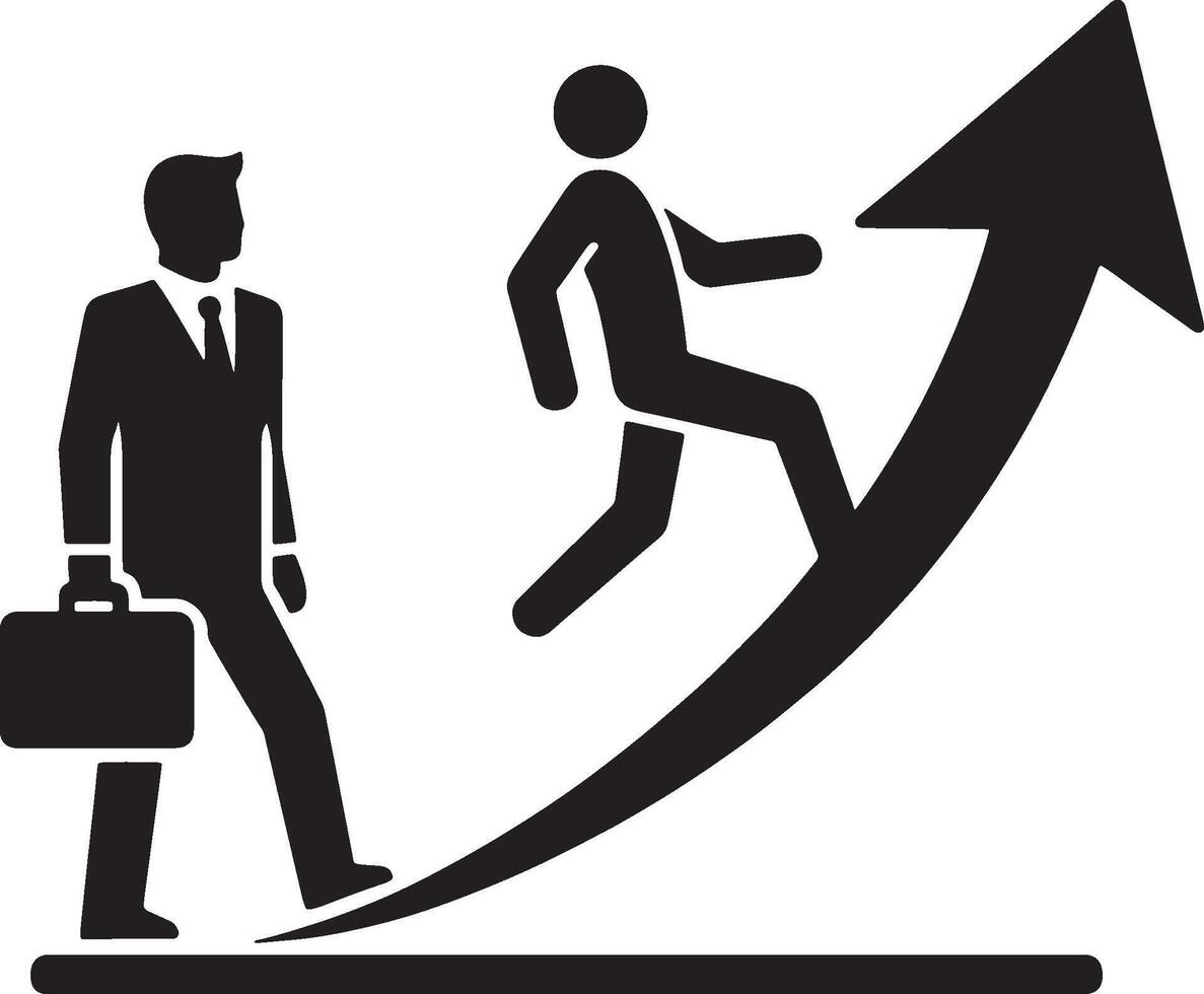 Arrow pointing up with male figure achievement vector