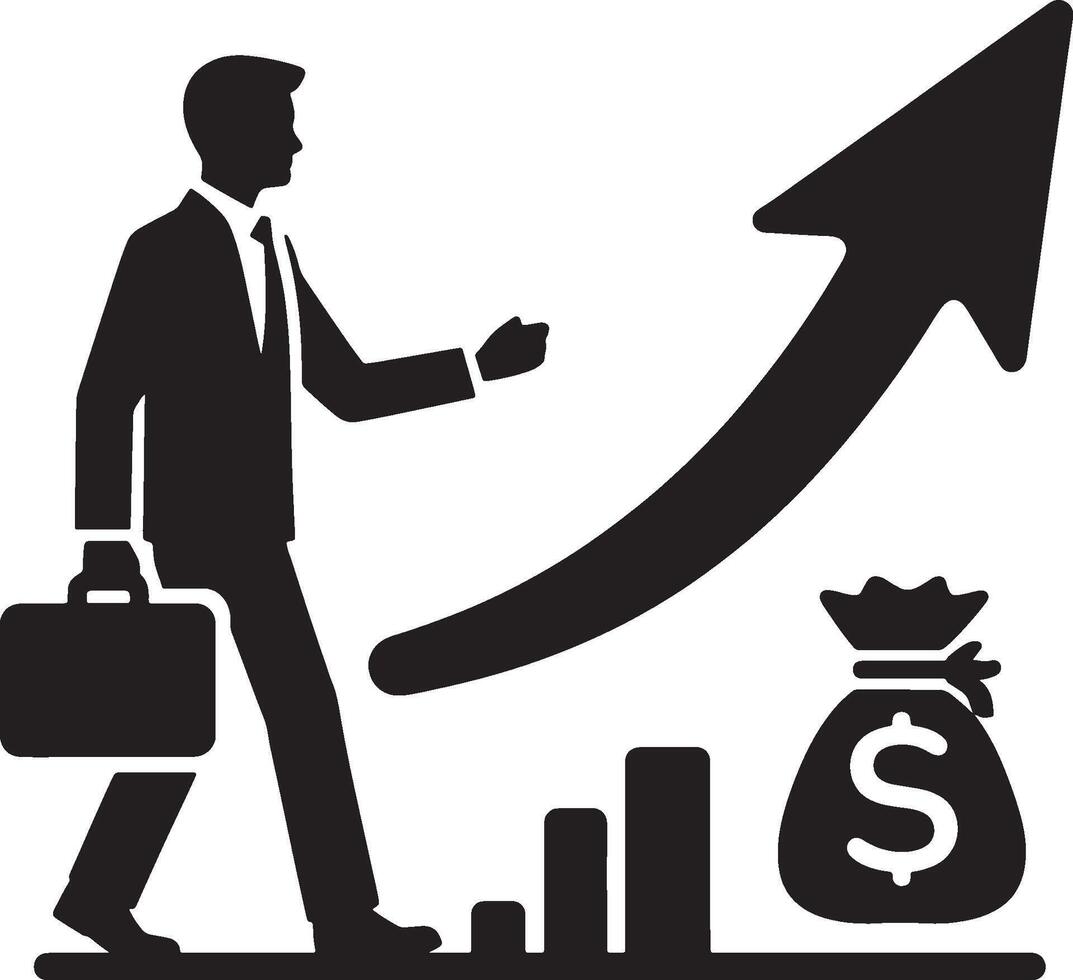 Male figure and rising arrow for achievement growth vector