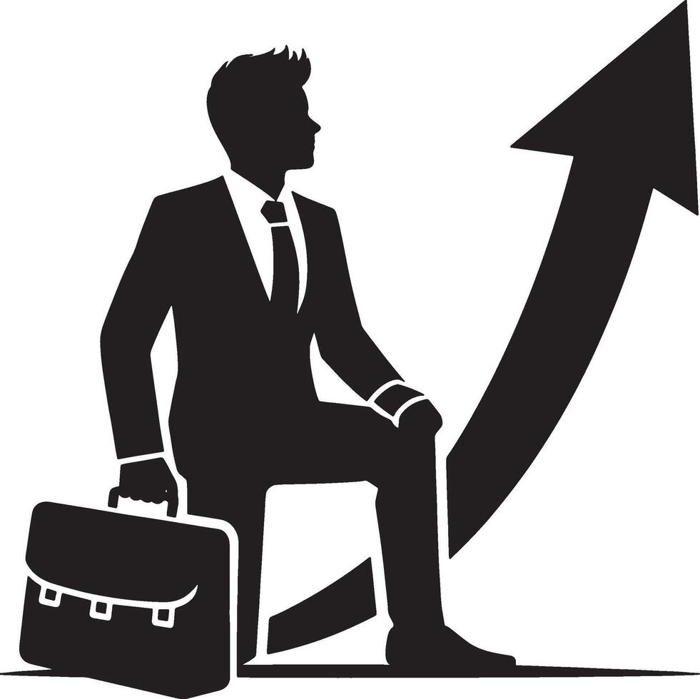 Arrow pointing up with male figure for achievement vector