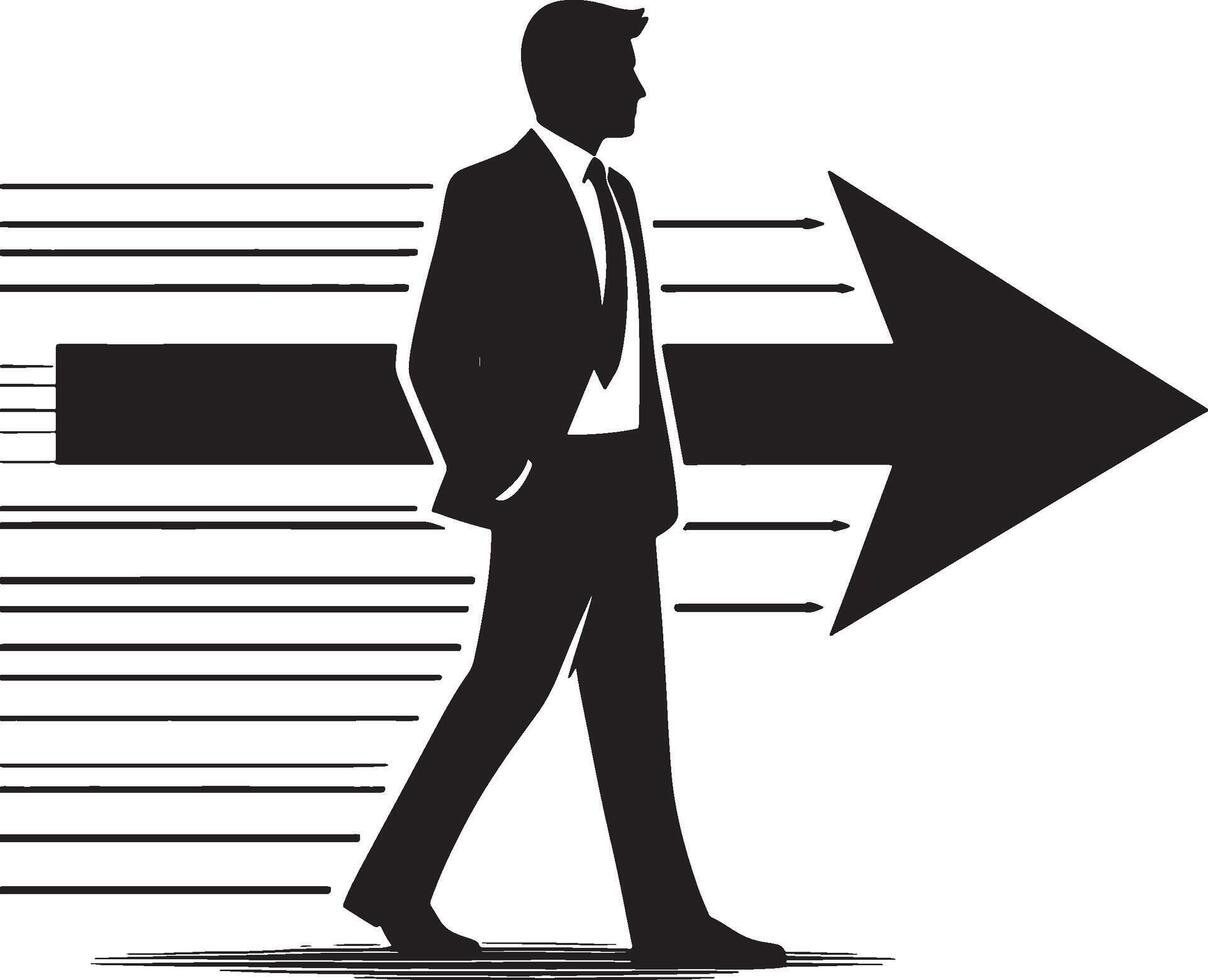 Man silhouette moving towards arrow vector