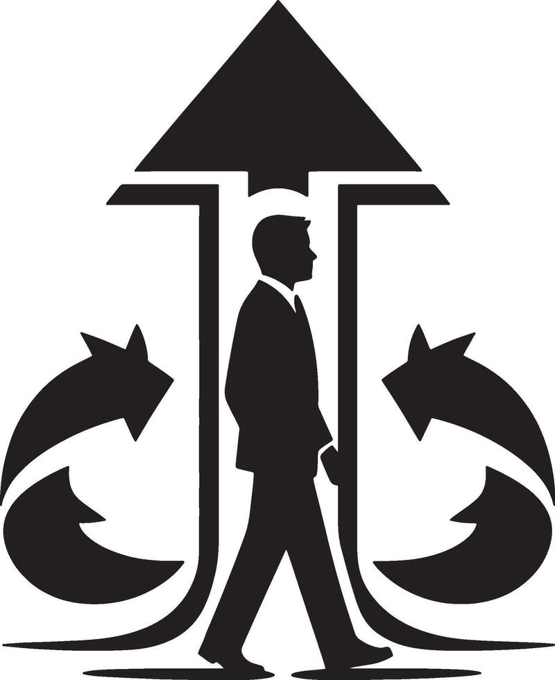 Arrow growth symbol with male figure silhouette vector