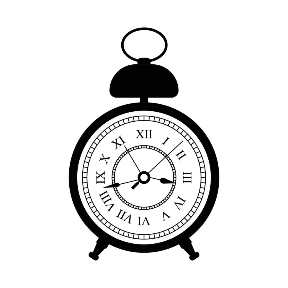 Alarm Clock with Roman Numeral Silhouette Silhouette. Black and White Icon Design Elements on Isolated White Background vector