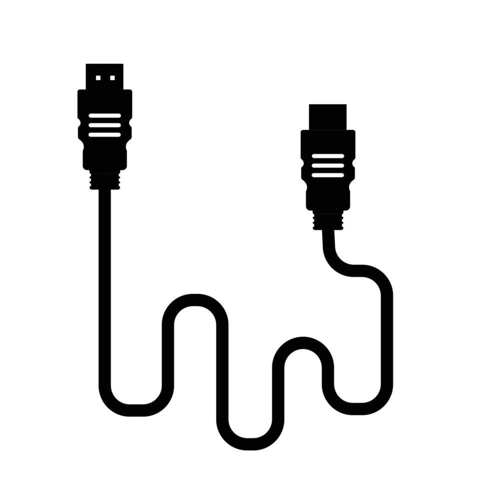 HDMI Cable Silhouette. Black and White Icon Design Elements on Isolated White Background vector