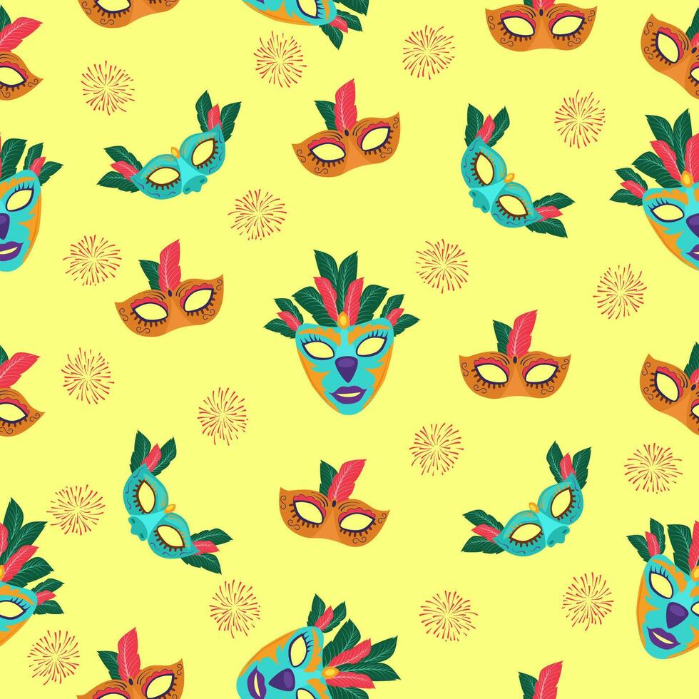 Vibrant seamless pattern featuring variety of ornate carnival masks. Madrdi gra decoration and design. vector