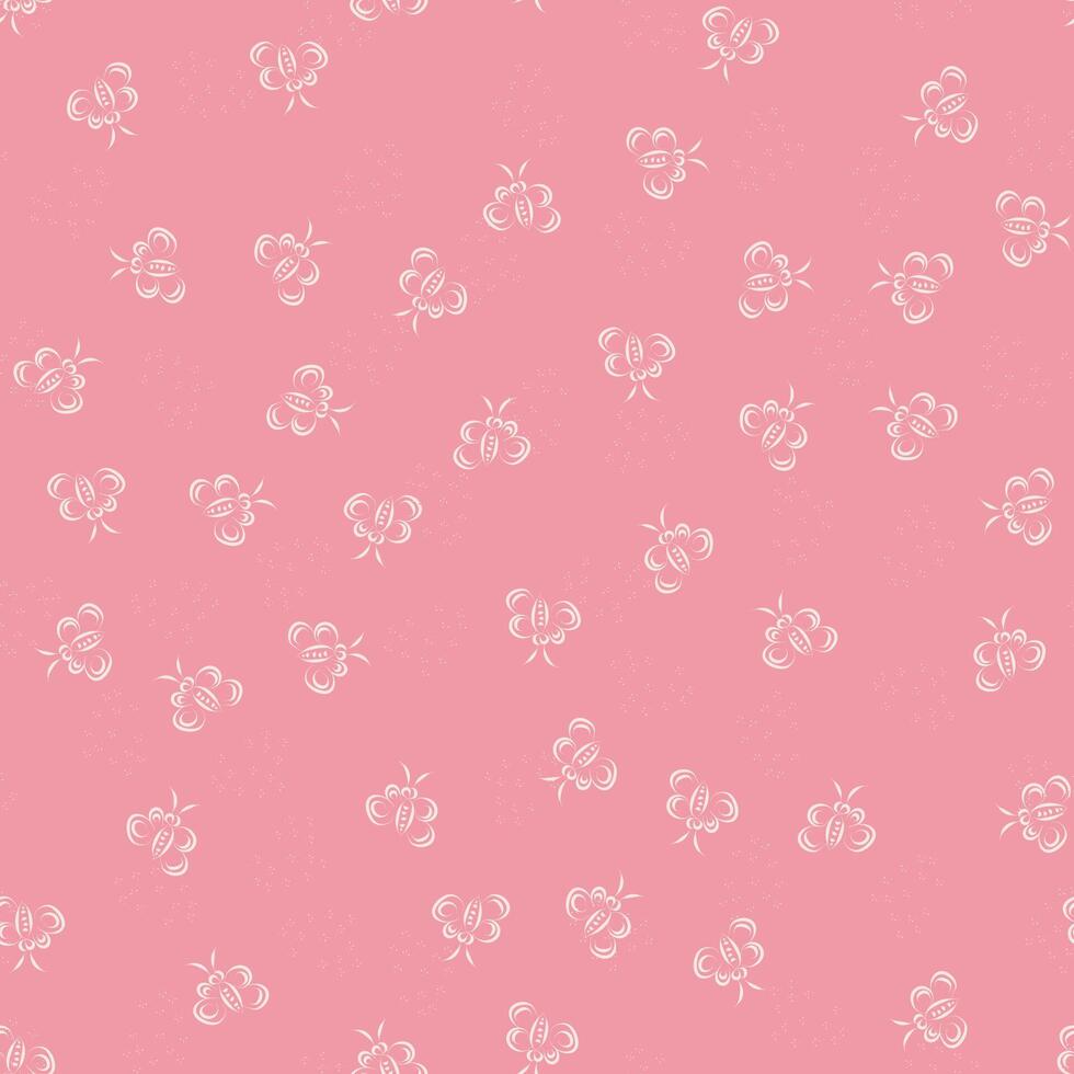 Cute pattern with white butterflies on a pink background. vector