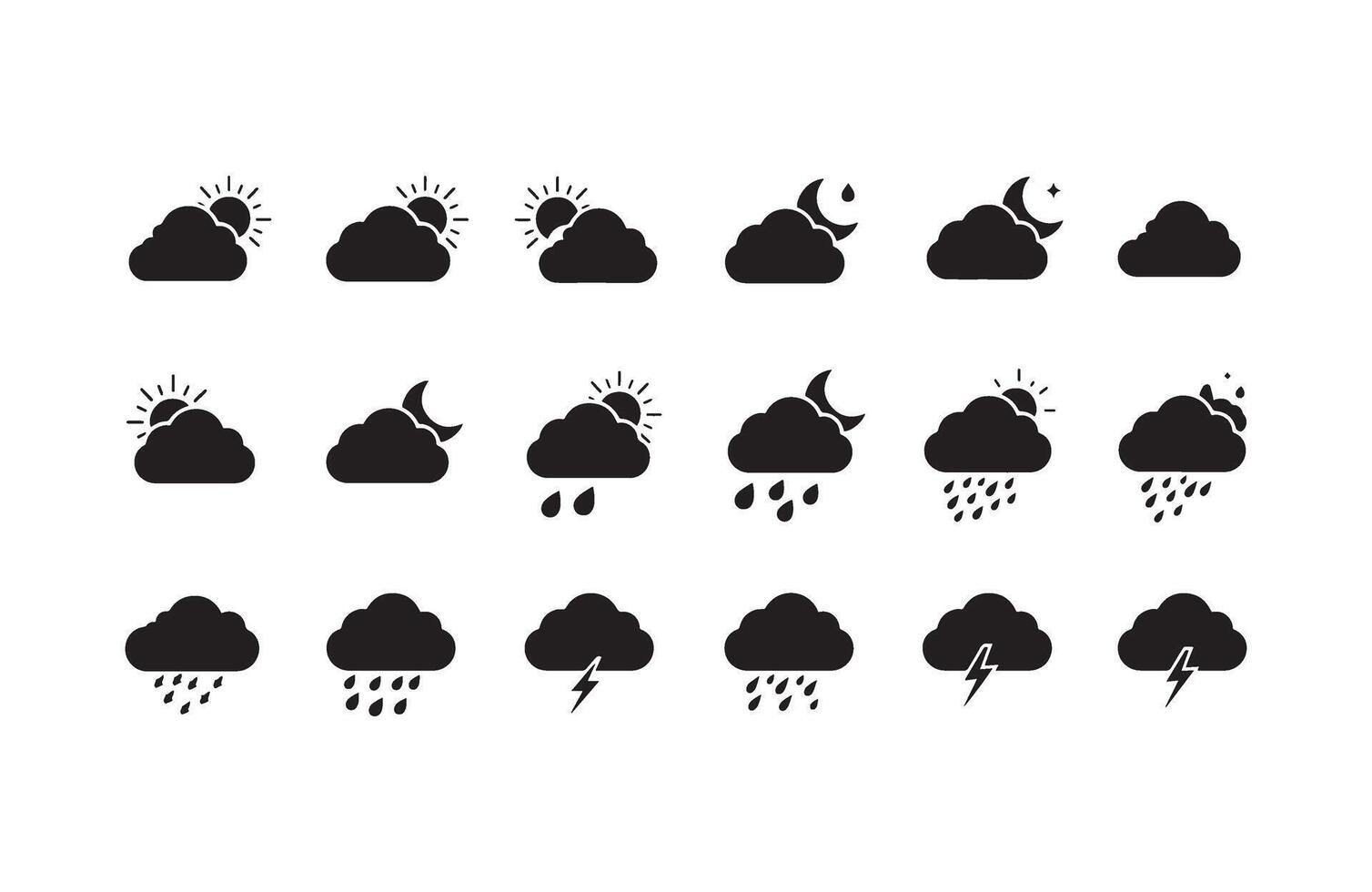 Compact Solid Weather Icons Collection Design vector