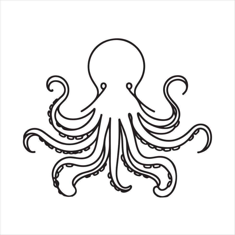 Single one line octopus black silhouette white background vector
