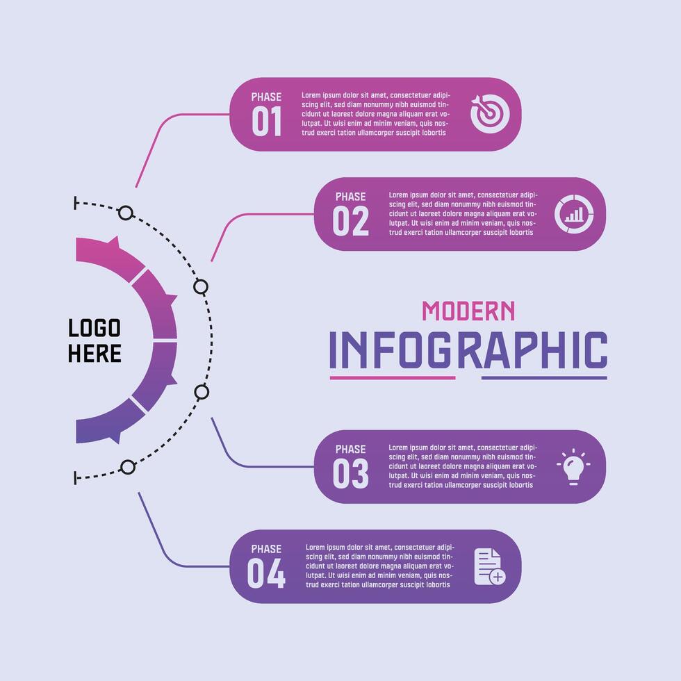 Professional business modern infographic template with 4 steps, colored gradations of blue and purple isolated on clean background vector