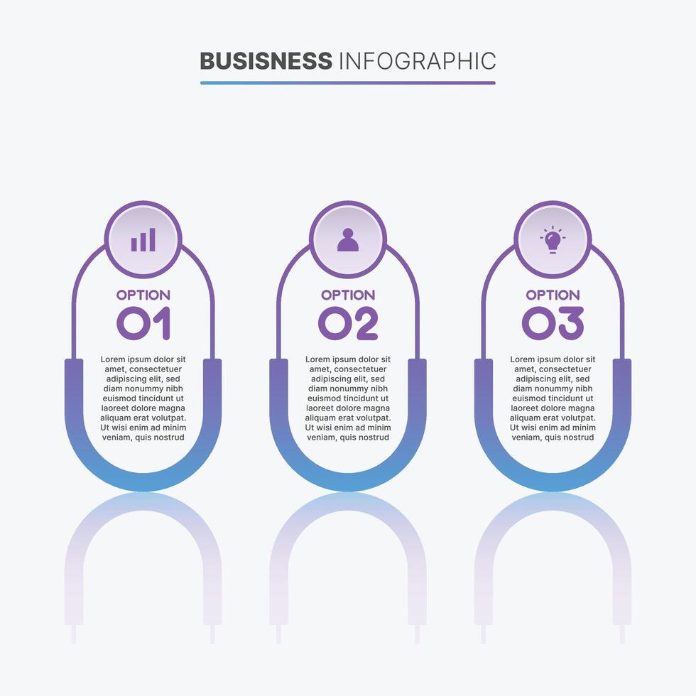 Modern and simple business infographic template with 3 steps, colored gradations of soft blue and purple isolated on a clean background vector