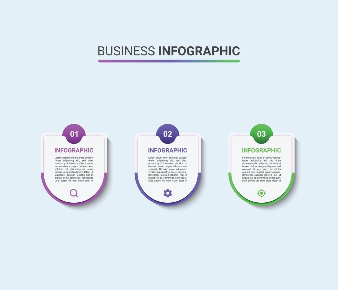 Colorful half circular timeline steps infographic template design, three steps modern circular infographic with minimalist style vector