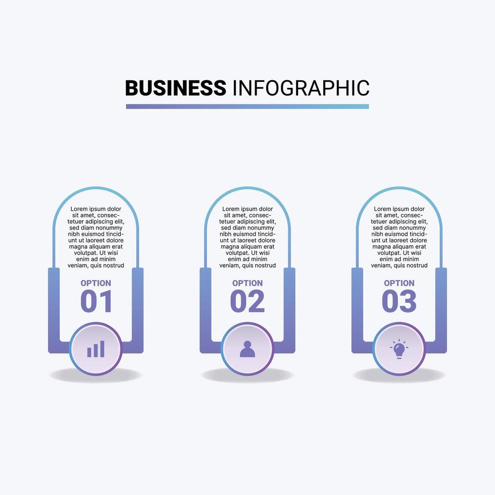 Modern and simple business infographic template with 3 steps, colored gradations of blue and purple isolated on a clean background vector