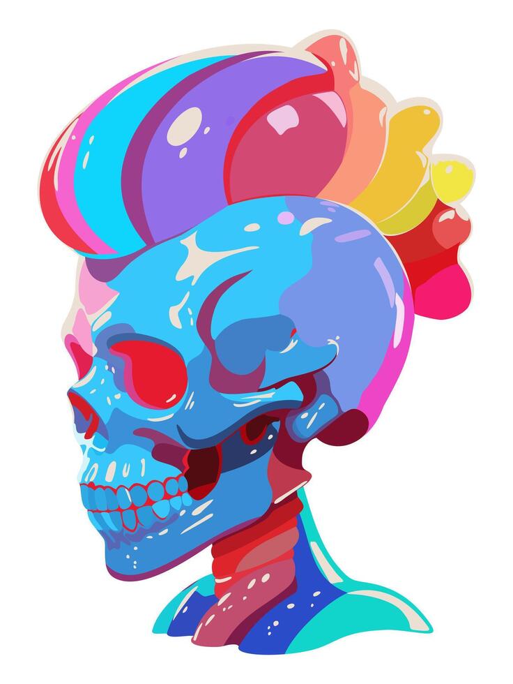 Bright glossy skull with mohawk. isolated illustration vector