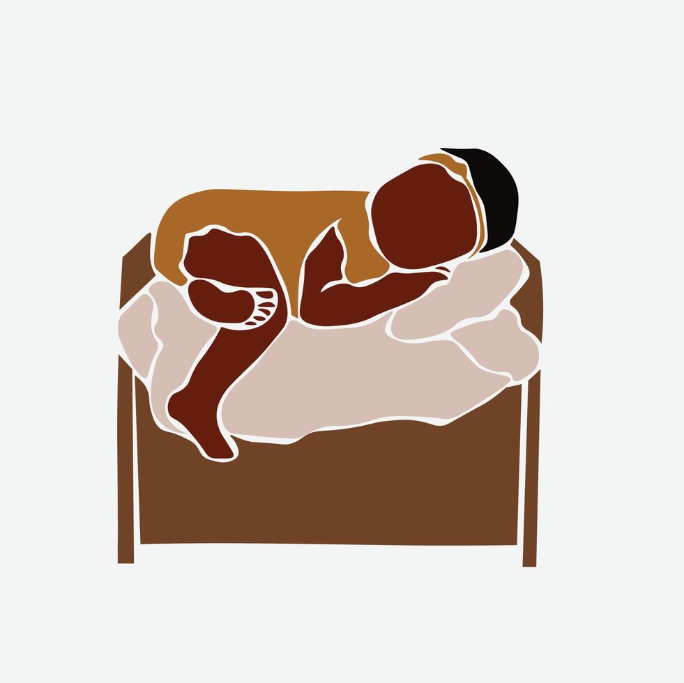 Elegant black baby sleeping in line art style vector