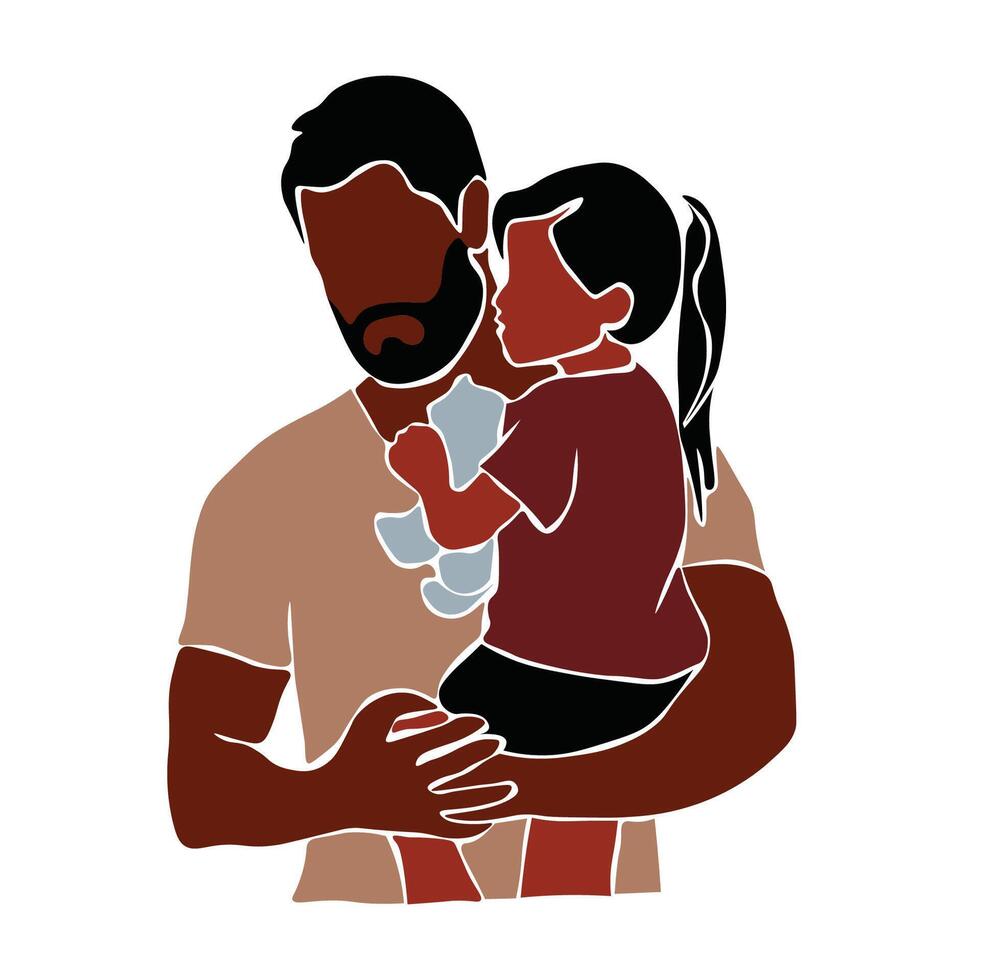 Black father holding daughter in elegant line art vector