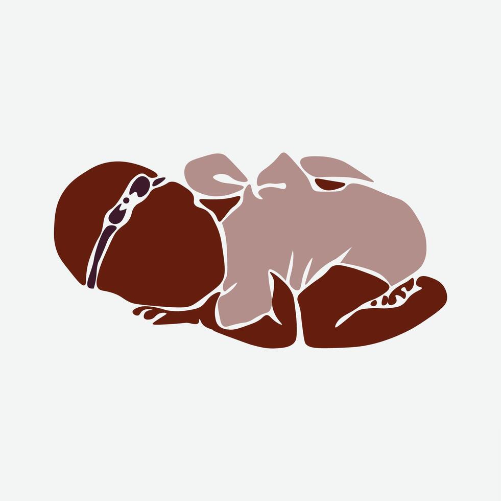 Fashionable black baby in elegant line art style vector