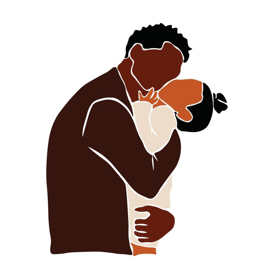 Young black father holding daughter in line art style vector