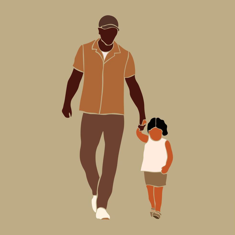 Father and daughter in elegant line art vector