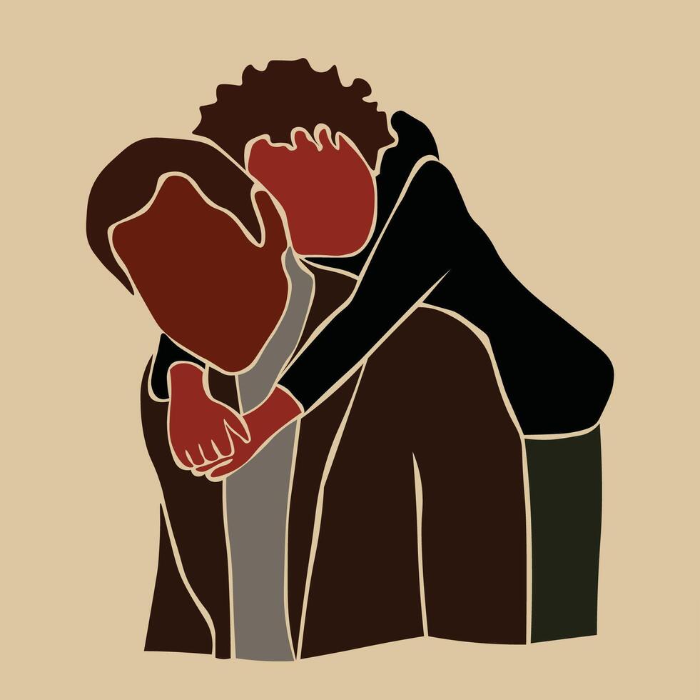 Abstract modern father and son in elegant line art style vector