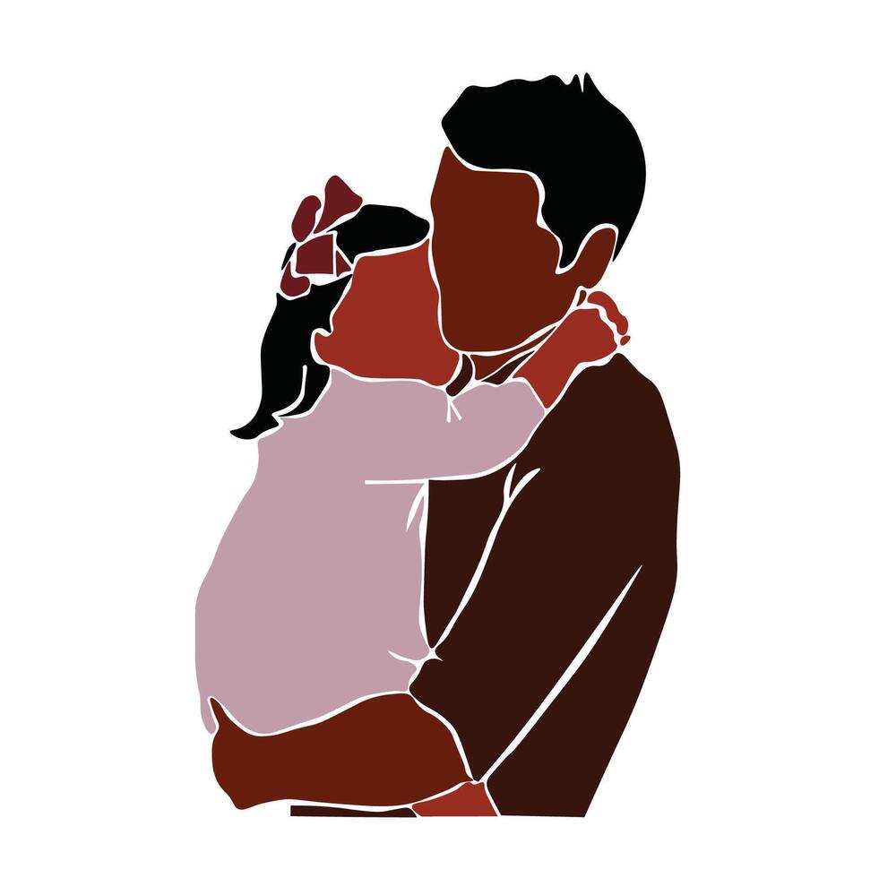 Abstract young father holding daughter in elegant line art style vector