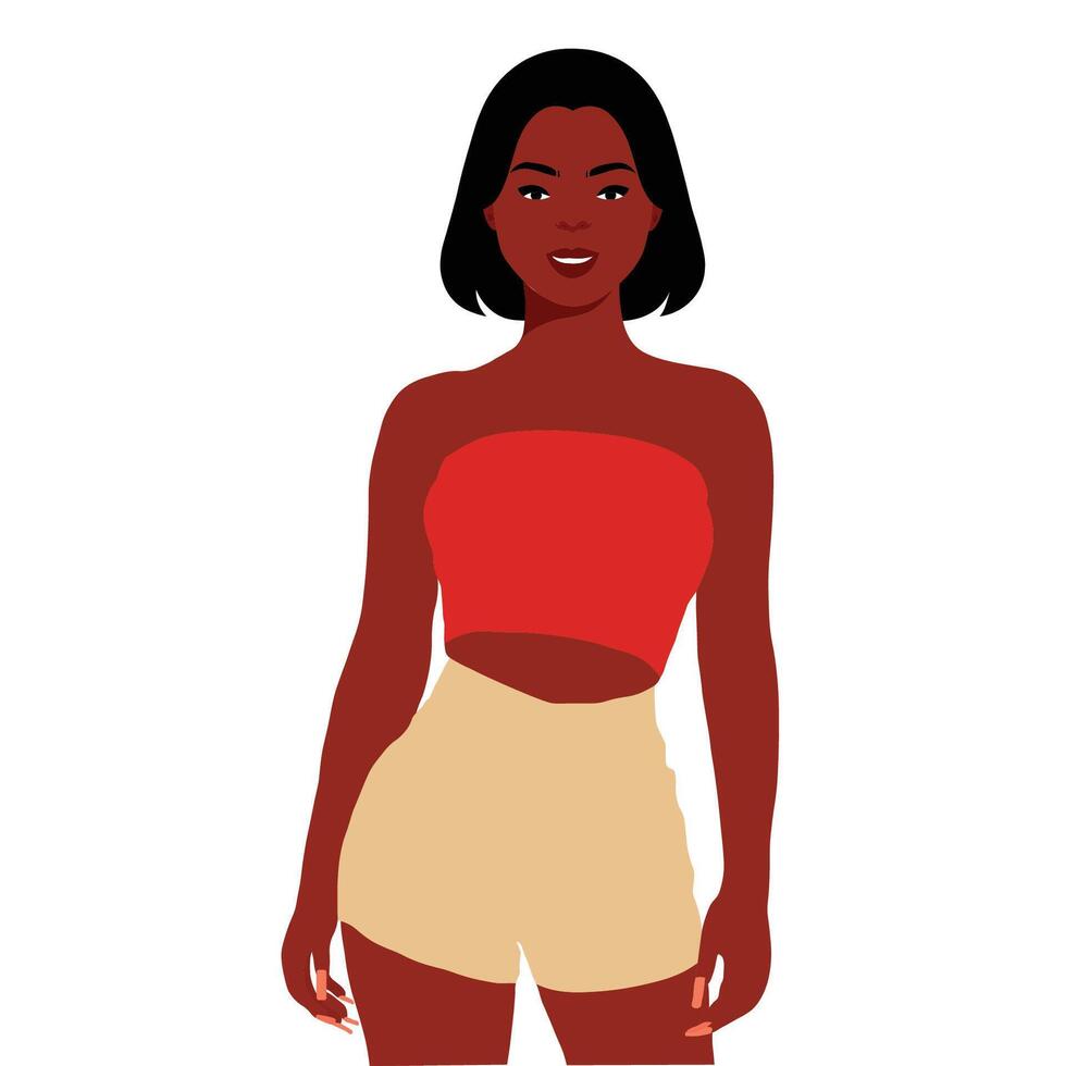 Beautiful black woman in elegant white short vector