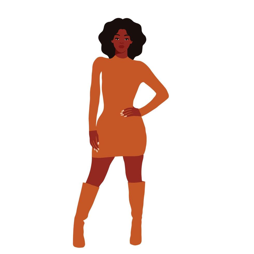 Afro black woman in elegant orange boots vector