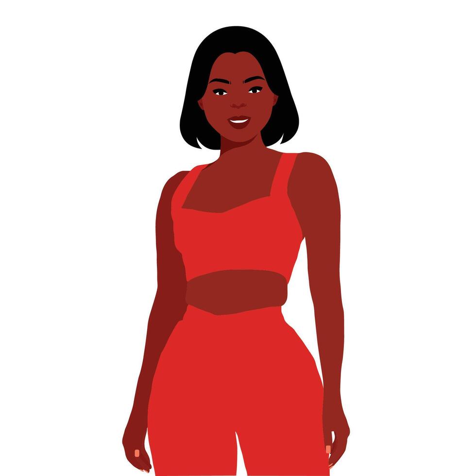 Beautiful black woman in orange gym wear vector
