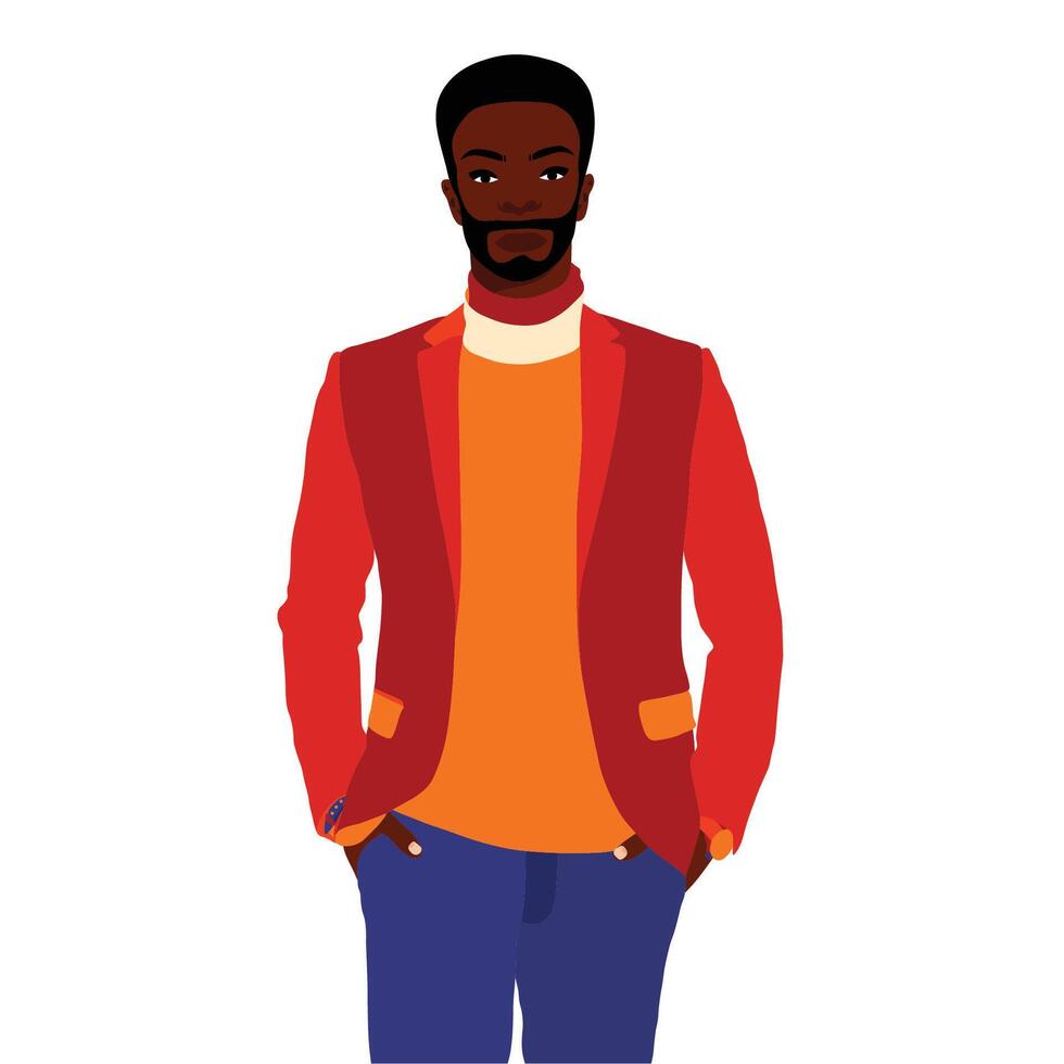 Afro black man in elegant red blazer vector