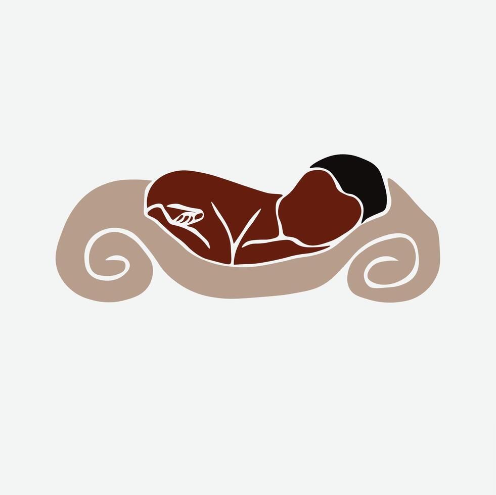 Newborn black baby in elegant line art style vector