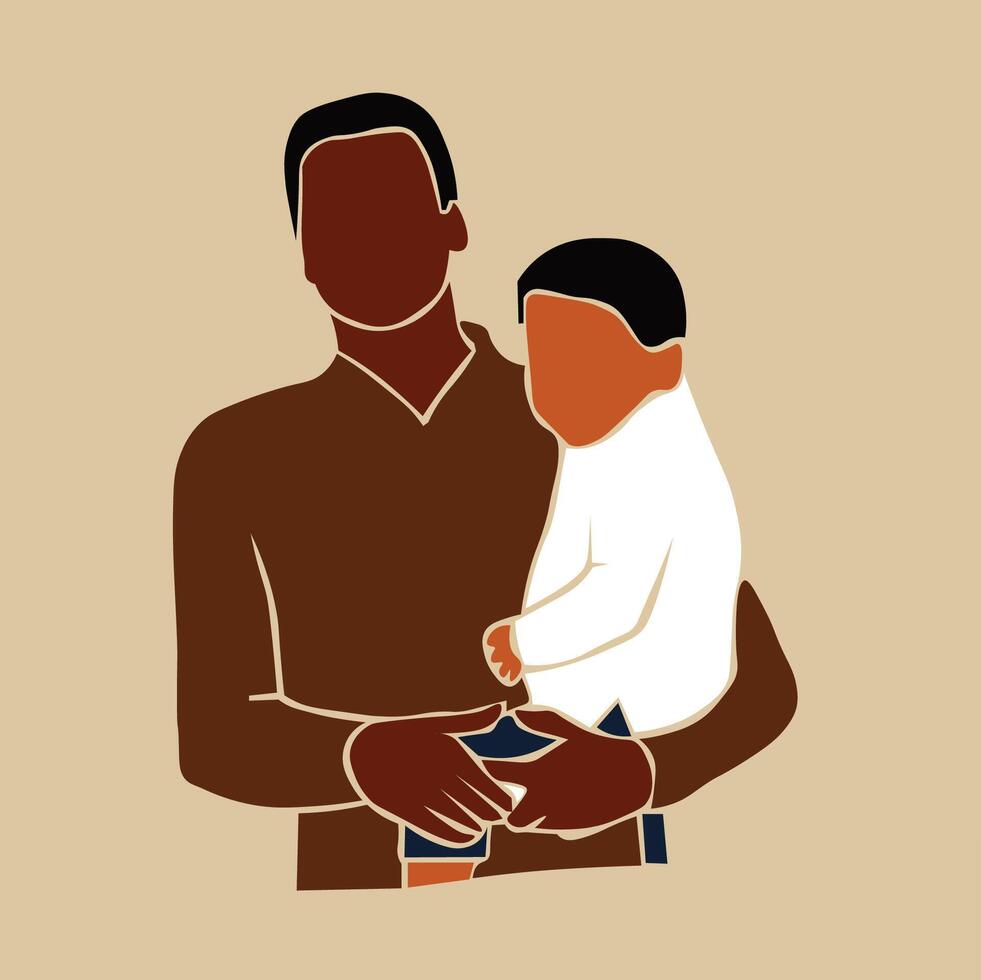 Abstract young father holding son in elegant line art vector