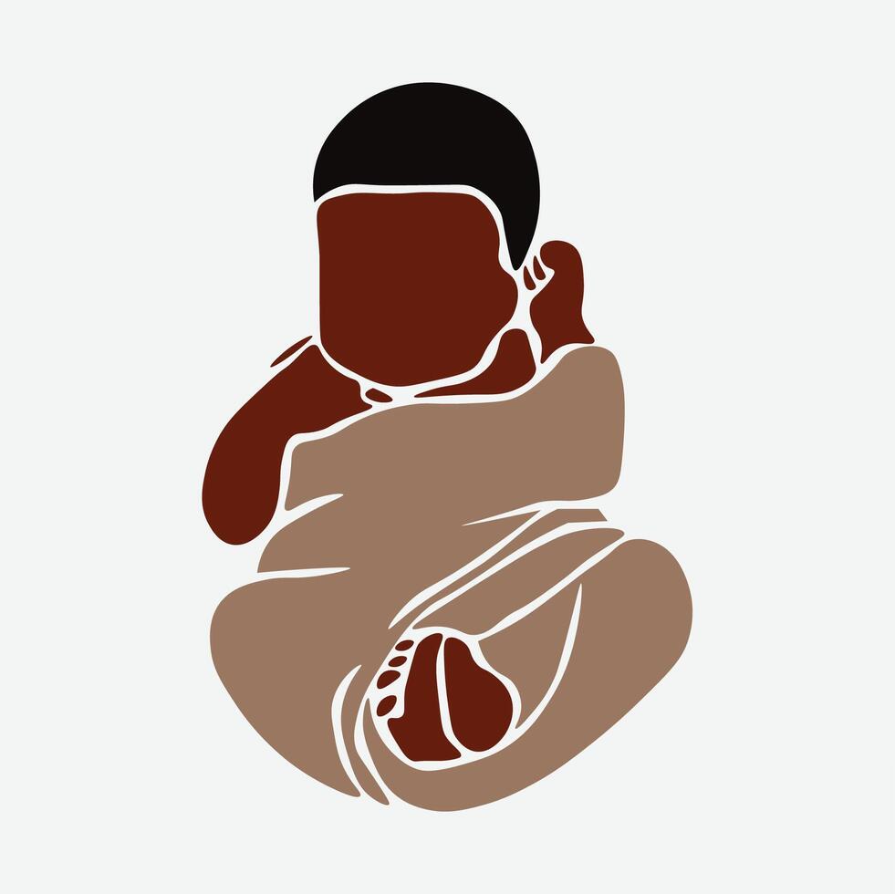 Young black baby in elegant line art style vector