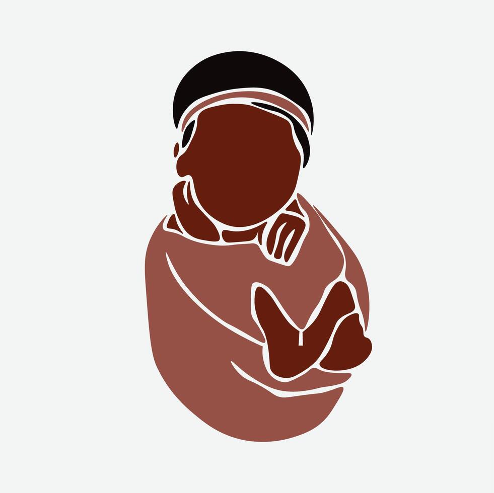 Newborn black baby in elegant suit line art style vector