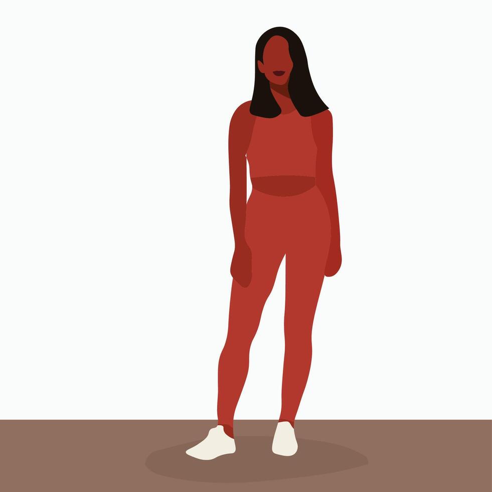 Modern black woman in elegant gym wear line art style vector