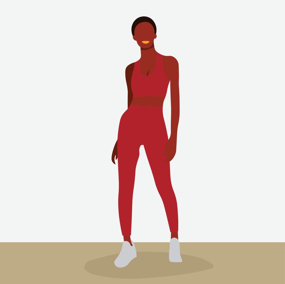 Young black model in elegant gym wear line art style vector