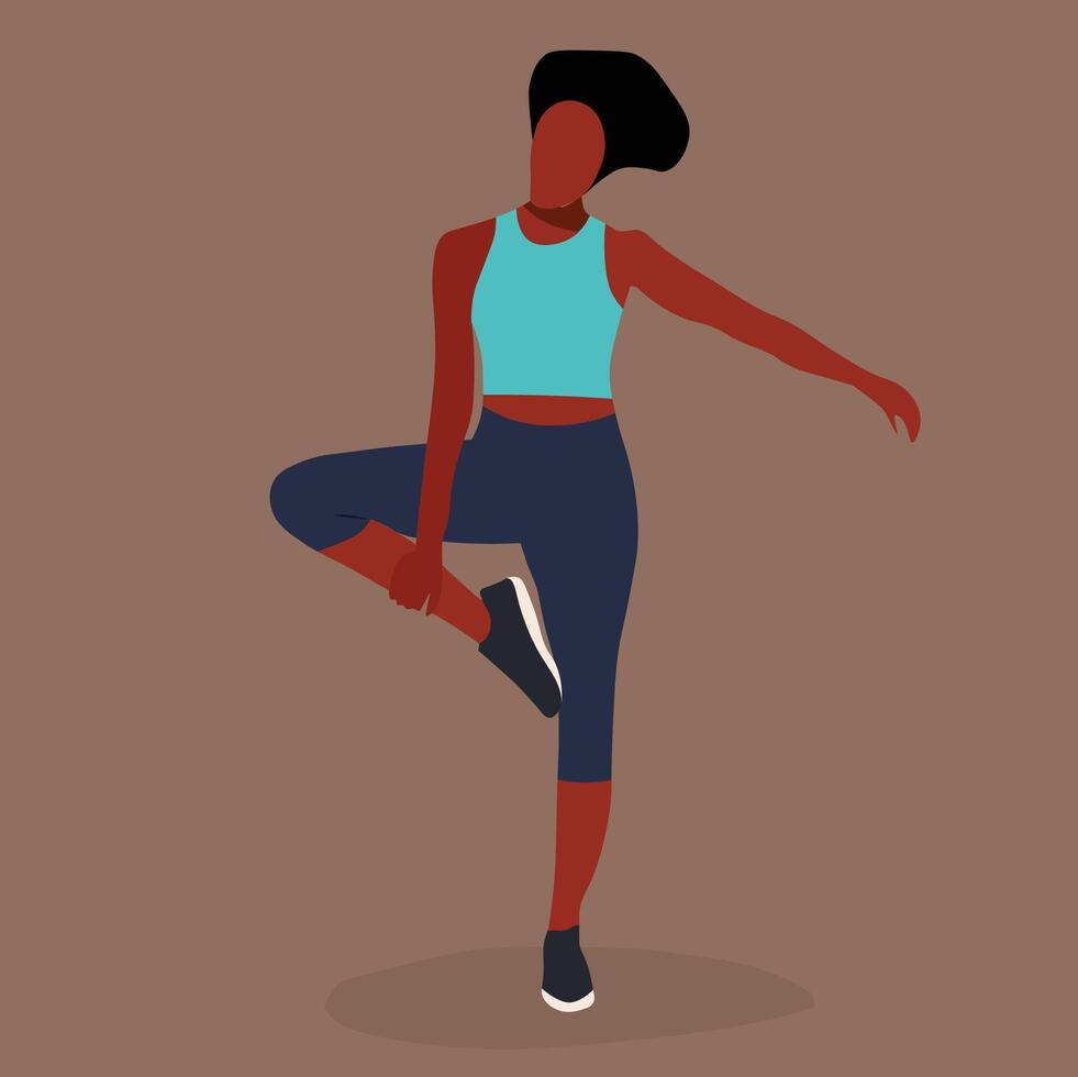 Young black model practicing yoga in line art vector