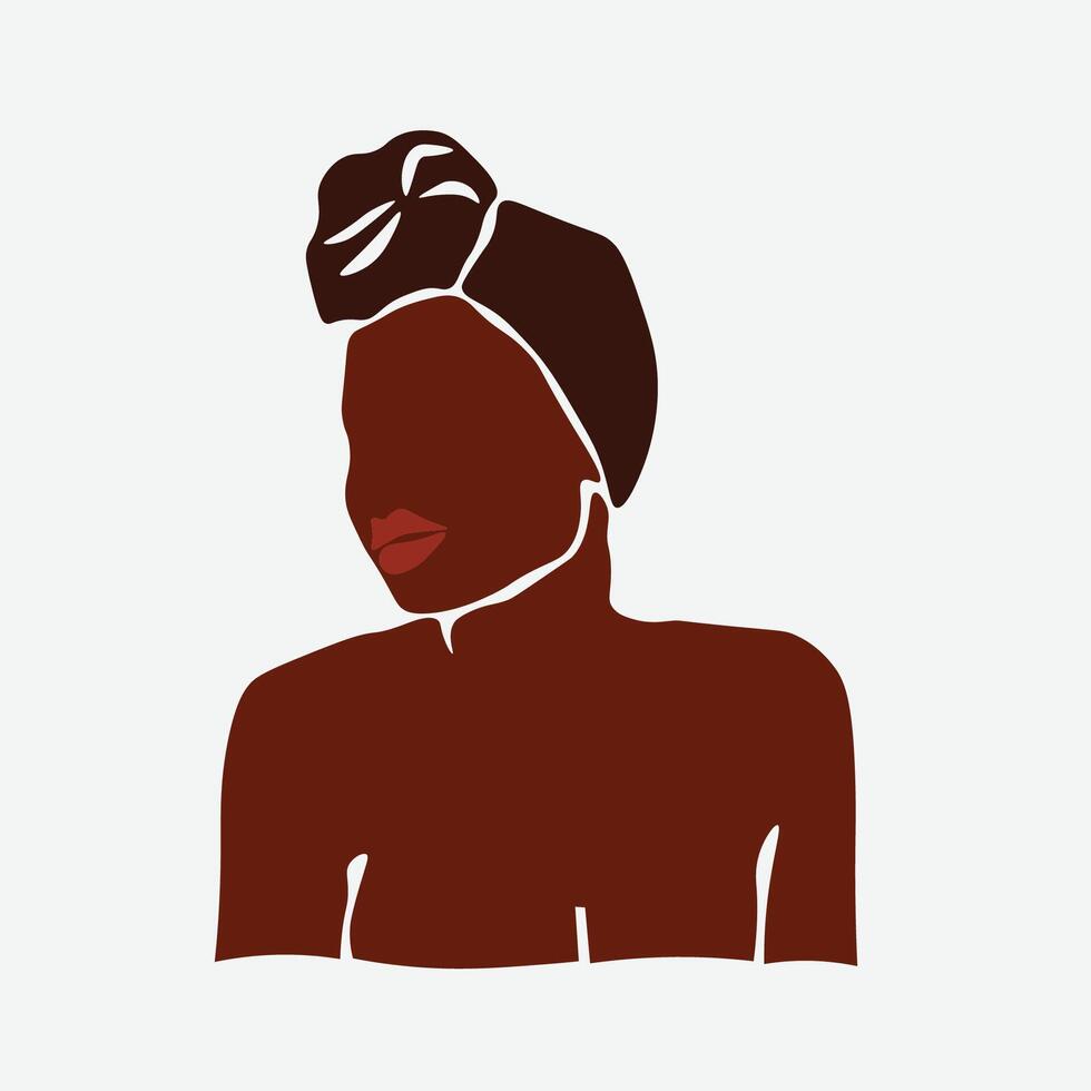 Abstract young black woman in elegant line art style vector