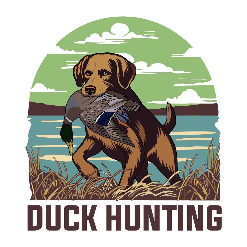 dog bite duck hunting illustration logo image t shirt vector