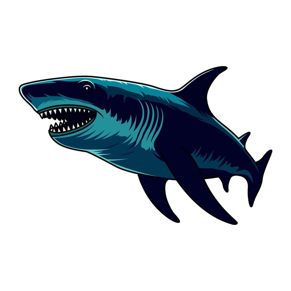 shark seen from the side and opening its mouth fishing illustration logo image t shirt vector