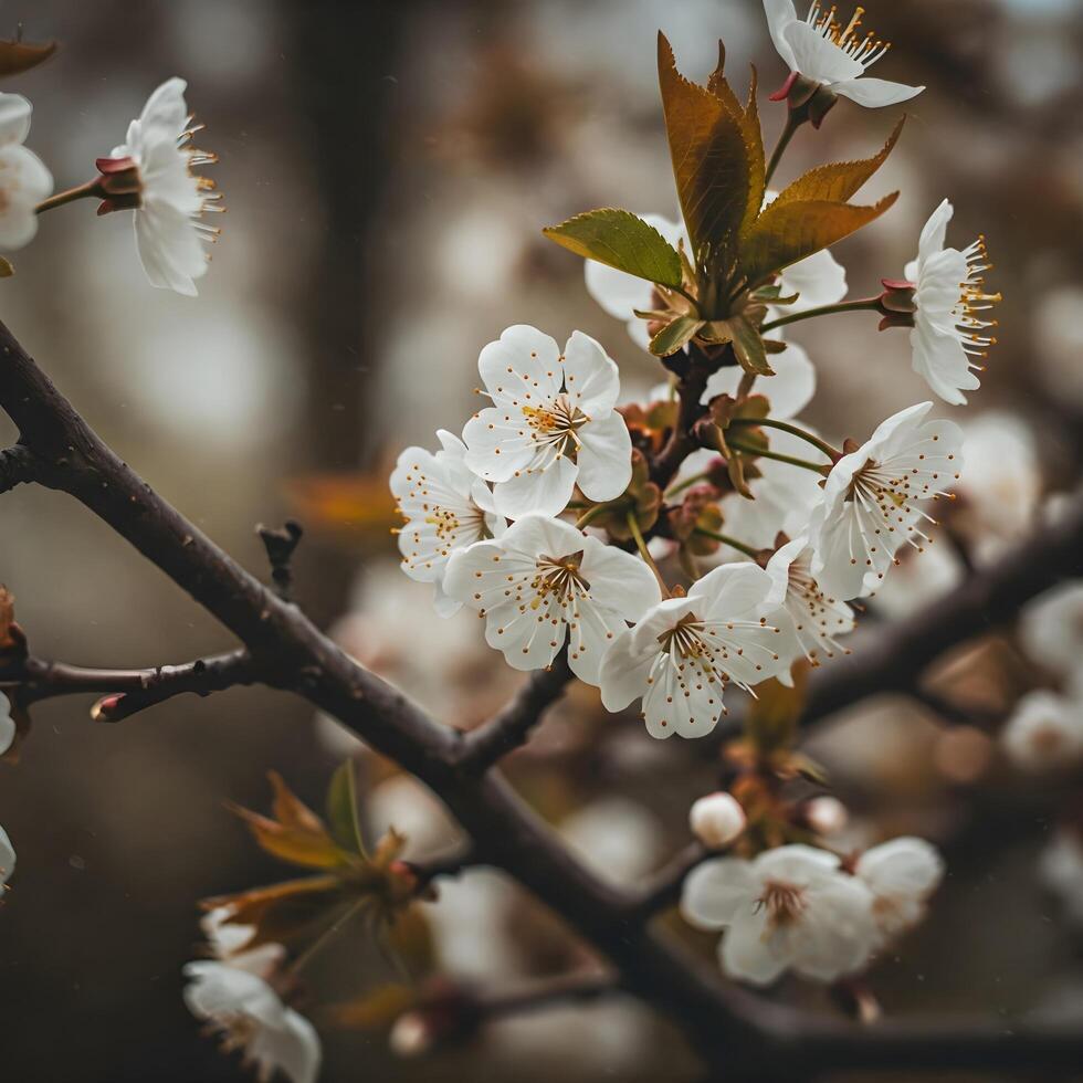 A close up of a cherry blossom tree photo