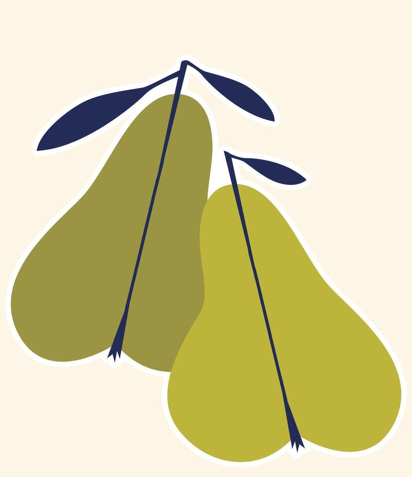 Ripe pears sticker. Simple sweet fruits icon. Juicy groovy fruits in doodle style vector