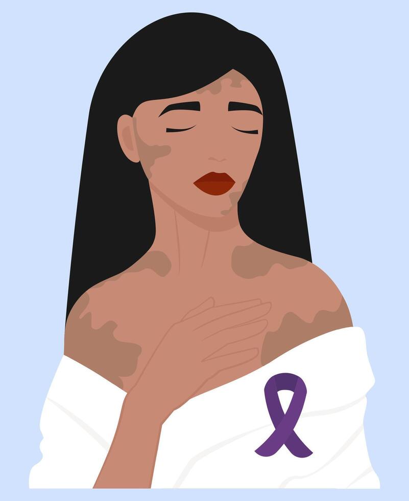 World Leprosy Day 30 January. Woman with violet color ribbon. Awareness, healthcare and medicine vector