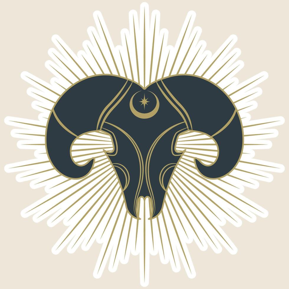 Horned skull witchcraft sticker. Mystical style illustration. Trendy and occult inspired icon vector