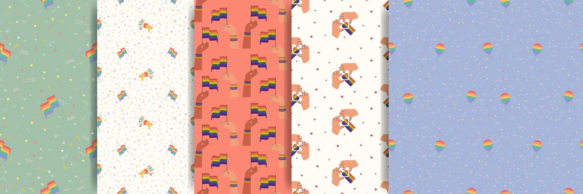 LGBTQ seamless pattern with rainbow flag. Pride Parade collection. Pride Month multi colored fun backdrop vector