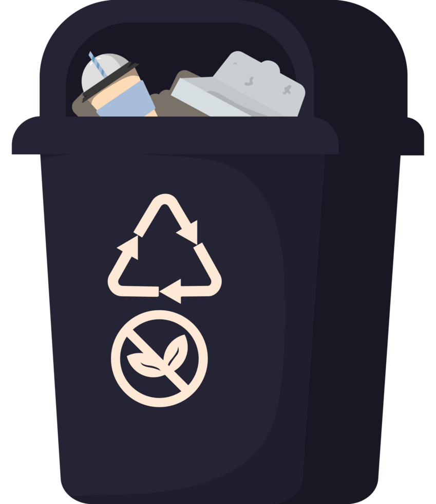 Black trash can with a recycling symbol icon illustration isolated png